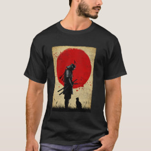 Japanese Art Samurai Warrior Black Cat Vintage Fig T-Shirt