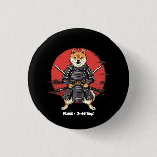 Japanese Art Shiba Inu Samurai Graphic Design  1 Inch Round Button