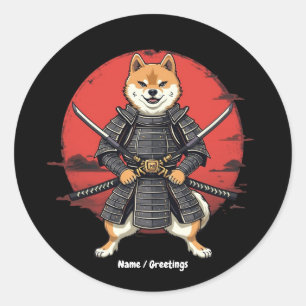 Japanese Art Shiba Inu Samurai Graphic Design Classic Round Sticker