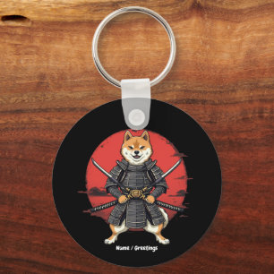 Japanese Art Shiba Inu Samurai Graphic Design  Keychain