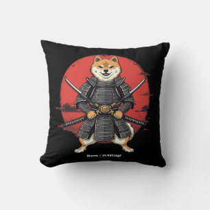 Japanese Art Shiba Inu Samurai Graphic Design  Throw Pillow