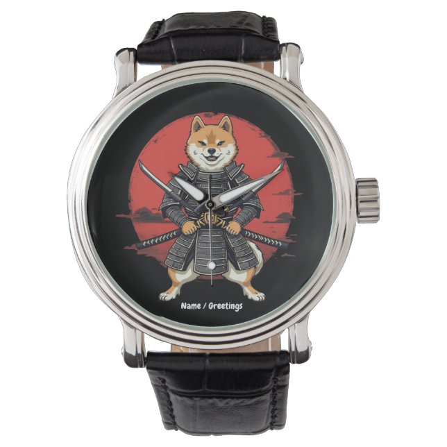 Japanese Art Shiba Inu Samurai Graphic Design  Watch (Front)