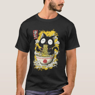 Japanese Art Style Kitten Cute Baby Cat Eating Ram T-Shirt