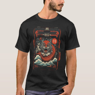 Japanese Art Tiger Character Koi Fish Ocean Waves T-Shirt