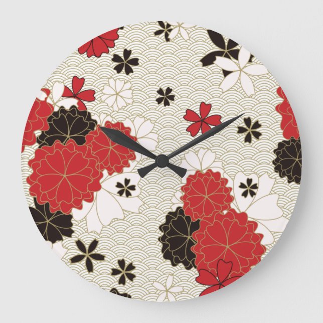Japanese Art Traditional Floral Pattern Large Clock (Front)