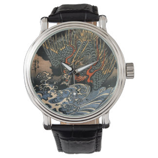 Japanese Art Ukiyo-e Dragon Leather Watch