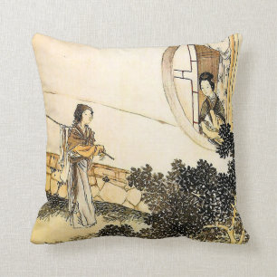 Japanese art vintage scene throw pillow