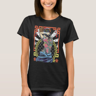 Japanese Artwork Geisha Snake Flower T-Shirt