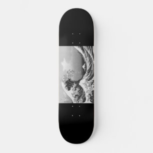 Japanese artwork painting wave, skateboard