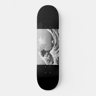 Japanese artwork painting wave, skateboard