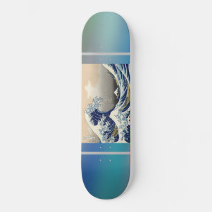 Japanese artwork painting wave, skateboard