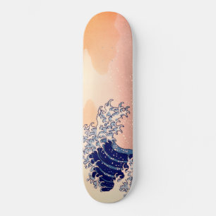 Japanese artwork painting wave, skateboard