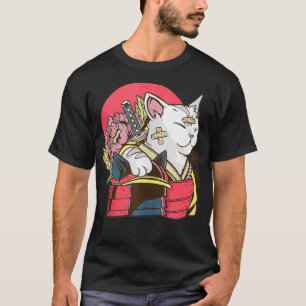Japanese Artwork Samurai Cat Cat  T-Shirt