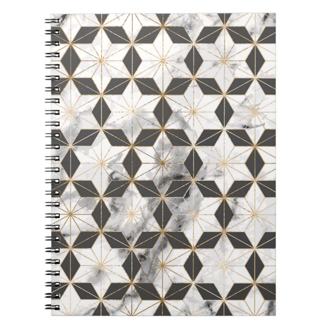Japanese Asanoha: Gold Marble Pattern. Notebook (Front)