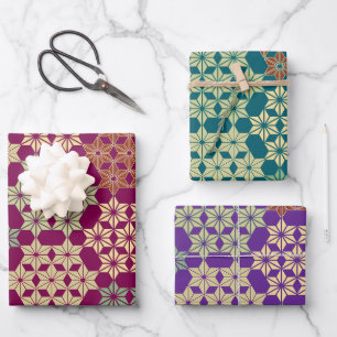 Japanese Asanoha Mix Pattern Wrapping Paper Sheet