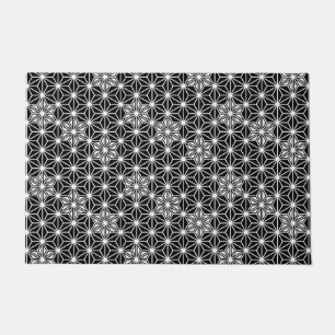 Japanese Asanoha or Star Pattern, Black and White Doormat