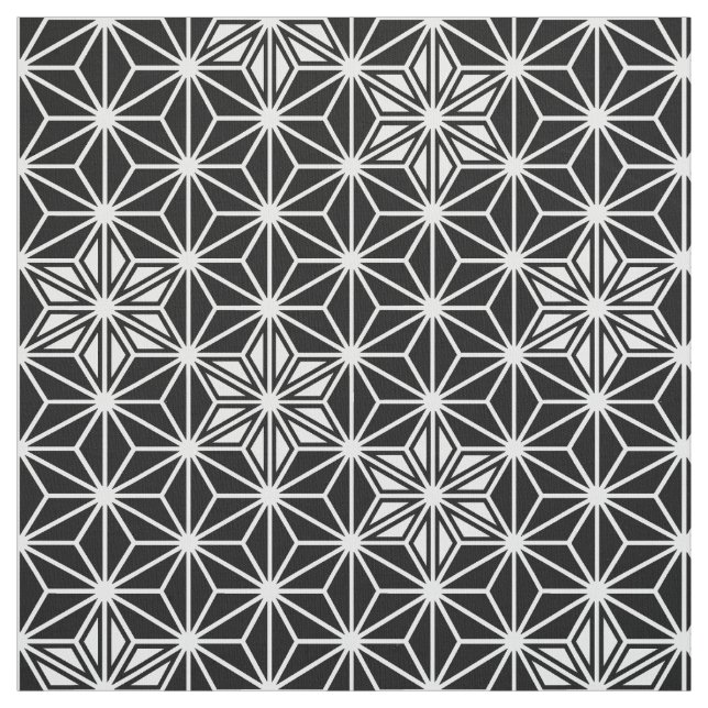 Japanese Asanoha or Star Pattern, black and white Fabric (Swatch)