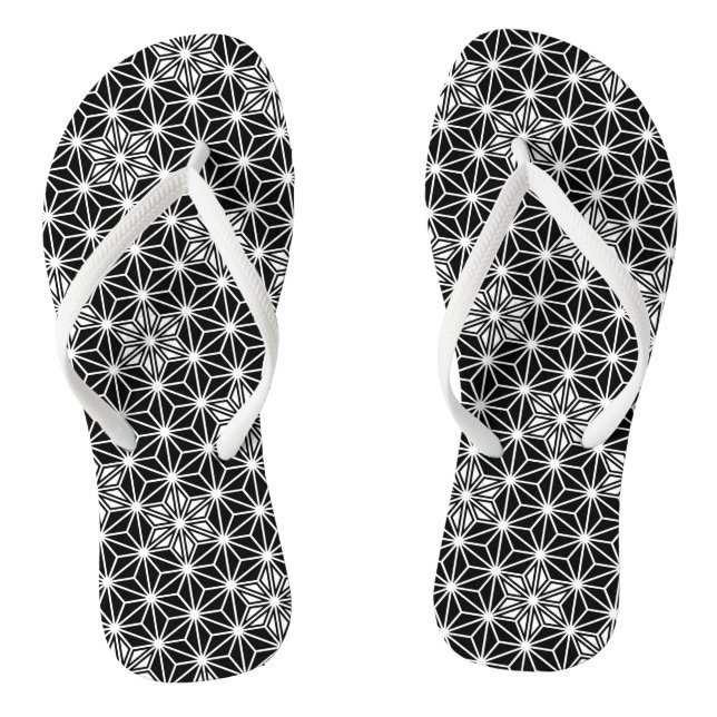 Japanese Asanoha or Star Pattern, black and white Flip Flops (Footbed)