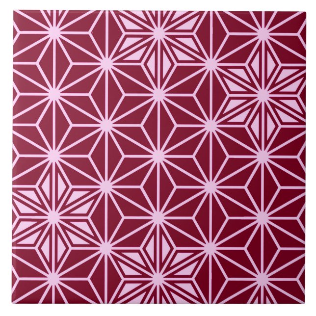 Japanese Asanoha or Star Pattern, Burgundy Maroon Tile (Front)