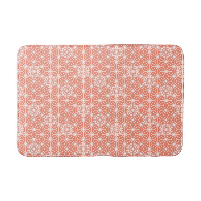 Japanese Asanoha or Star Pattern - coral pink Bath Mat (Front)