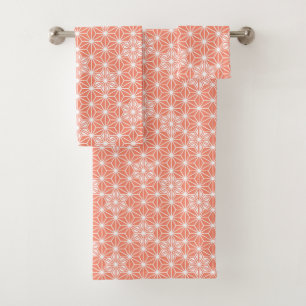 Japanese Asanoha or Star Pattern - coral pink Bath Towel Set