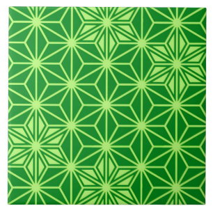 Japanese Asanoha or Star Pattern, Deep Lime Green Tile