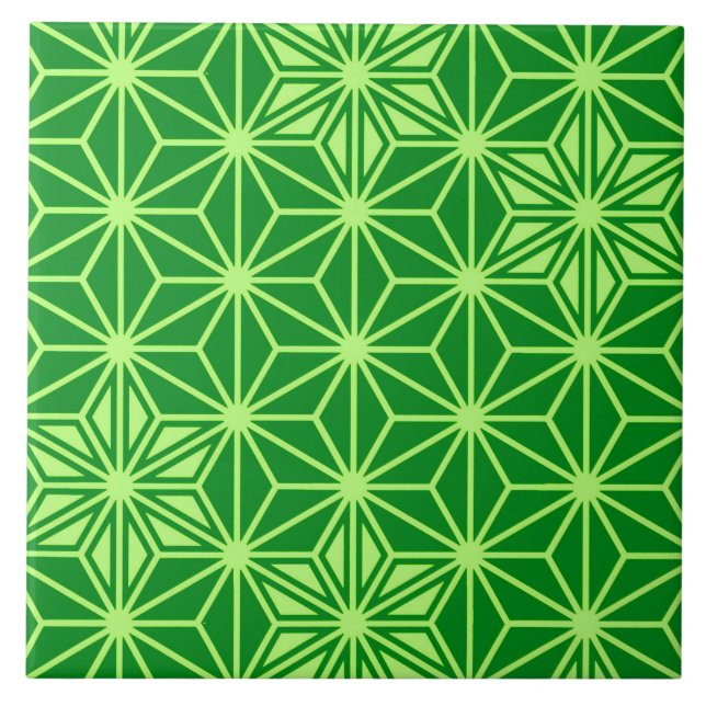 Japanese Asanoha or Star Pattern, Deep Lime Green Tile (Front)
