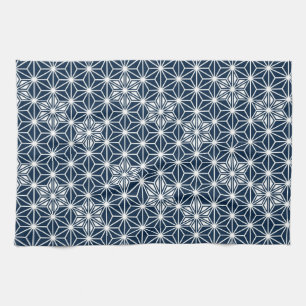Japanese Asanoha or Star Pattern, indigo blue Kitchen Towel
