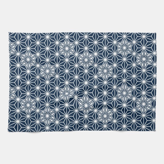 Japanese Asanoha or Star Pattern, indigo blue Kitchen Towel (Horizontal)