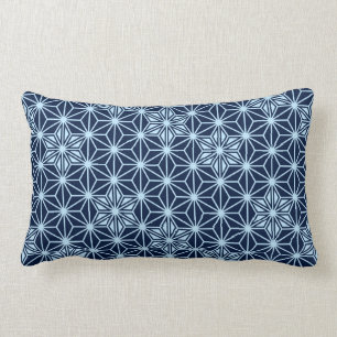 Japanese Asanoha or Star Pattern, indigo blue Lumbar Pillow