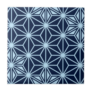 Japanese Asanoha or Star Pattern, indigo blue Tile