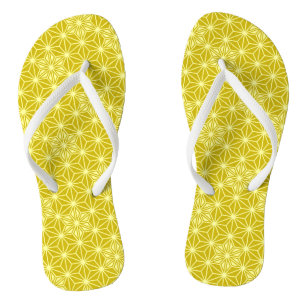Japanese Asanoha or Star Pattern, mustard gold Flip Flops