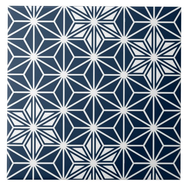 Japanese Asanoha or Star Pattern, Navy Blue Tile (Front)