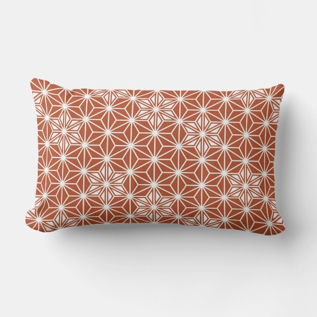 Japanese Asanoha or Star Pattern, terracotta Lumbar Pillow (Front)