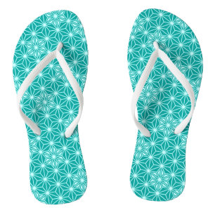 Japanese Asanoha or Star Pattern, turquoise Flip Flops