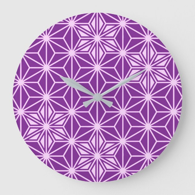 Japanese Asanoha pattern - amethyst purple Large Clock (Front)