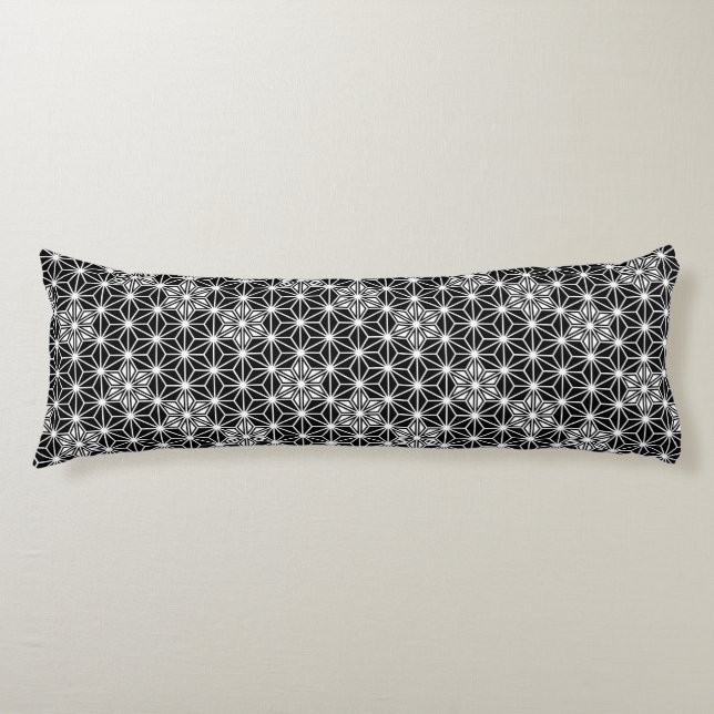 Japanese Asanoha pattern - black and white Body Pillow (Front)