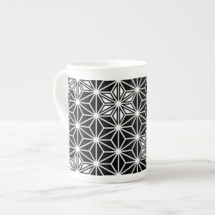Japanese Asanoha pattern - black and white Bone China Mug