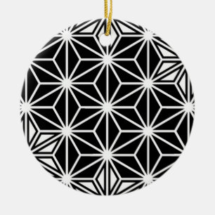 Japanese Asanoha pattern - black and white Ceramic Ornament