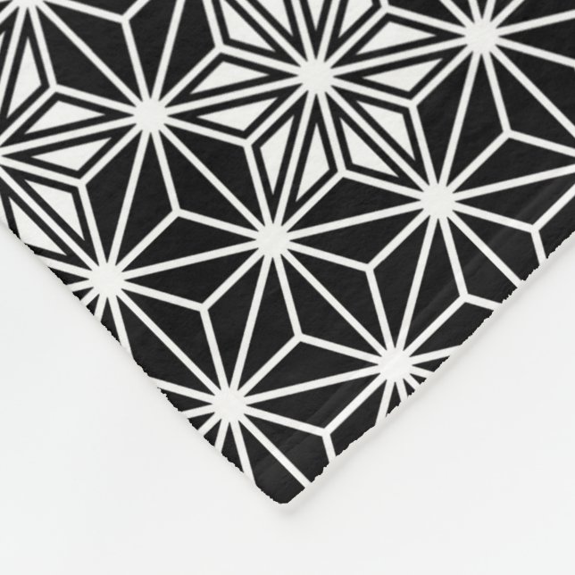 Japanese Asanoha pattern - black and white Fleece Blanket (Corner)