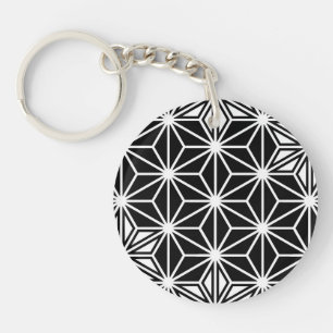 Japanese Asanoha pattern - black and white Keychain