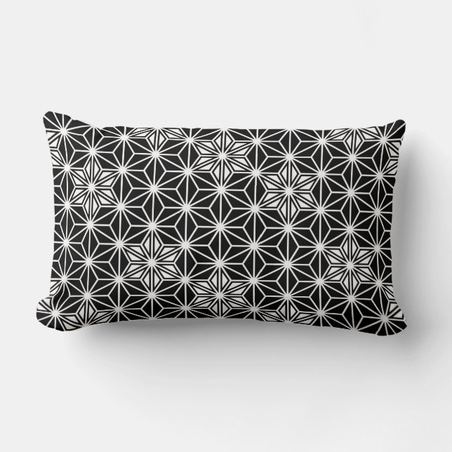 Japanese Asanoha pattern - black and white Lumbar Pillow (Front)