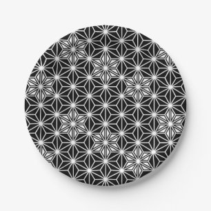 Japanese Asanoha pattern - black and white Paper Plate