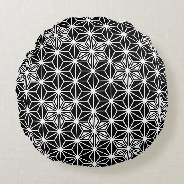 Japanese Asanoha pattern - black and white Round Pillow (Front)
