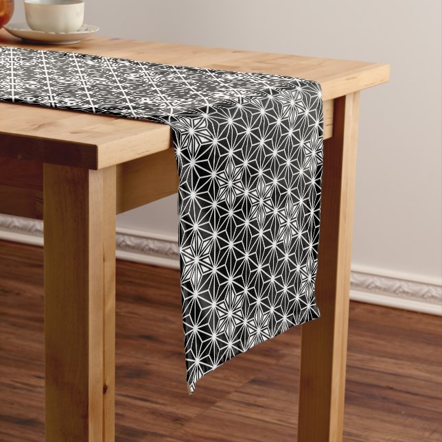 Japanese Asanoha Pattern, Black and White Short Table Runner (In Situ)