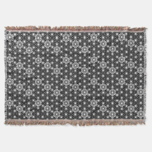 Japanese Asanoha Pattern, Black and White Throw Blanket