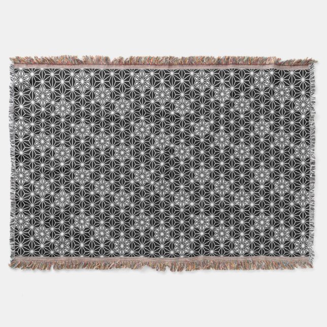 Japanese Asanoha Pattern, Black and White Throw Blanket (Front)