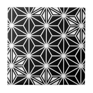 Japanese Asanoha pattern - black and white Tile