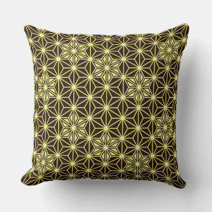 Japanese Asanoha pattern - brown and yellow Throw Pillow