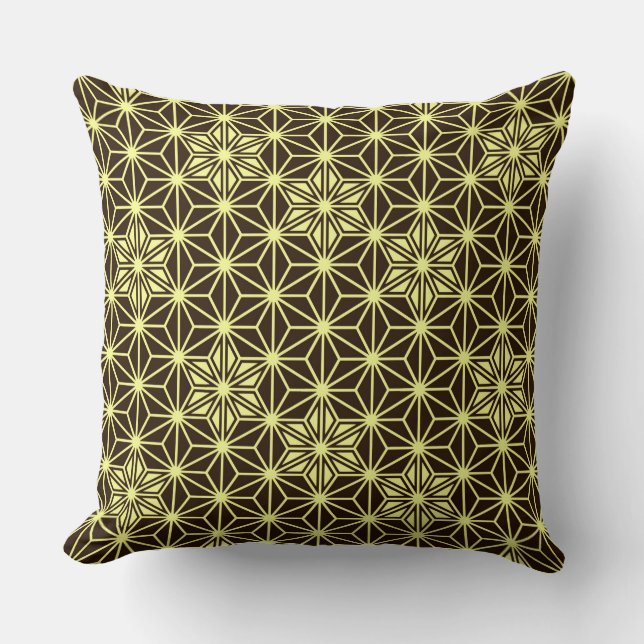 Japanese Asanoha pattern - brown and yellow Throw Pillow (Front)